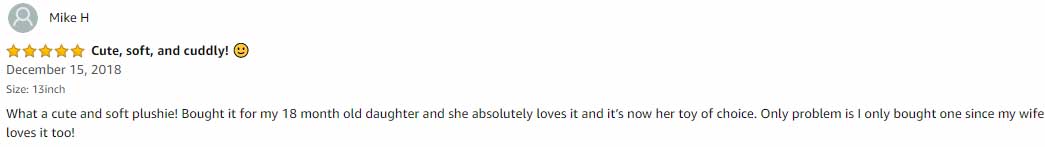 Mike H 5 star reviews on Toffy Panda Bear 13inch Plush toy 
