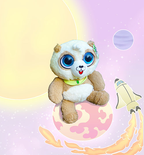 cute panda bear stuffed animal in space